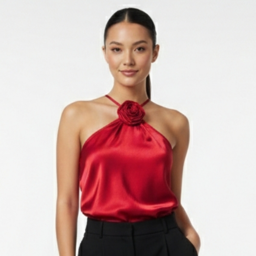 A New Day Tank Red Rosette Satin Whimsigoth Club Party Rave XS NWT